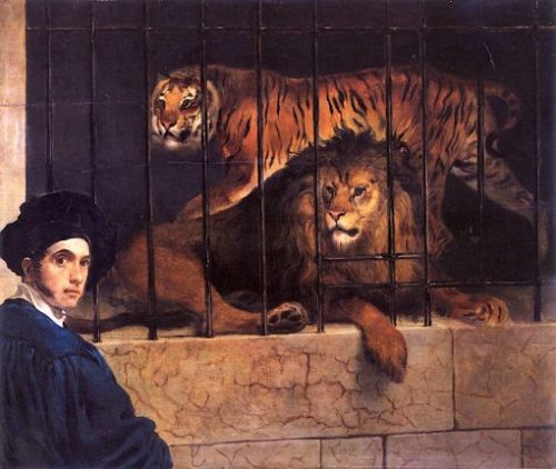 פרנצ'סקו אייץ, אריה ונמר בכלוב, עם דיוקן עצמי